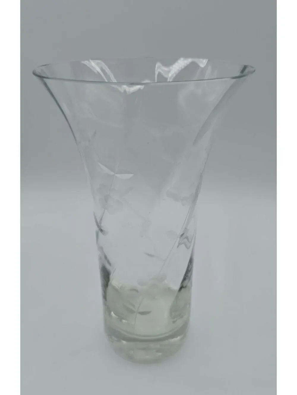 Vintage Bohemian Etched Floral Glass Trumpet Vase Czech 8